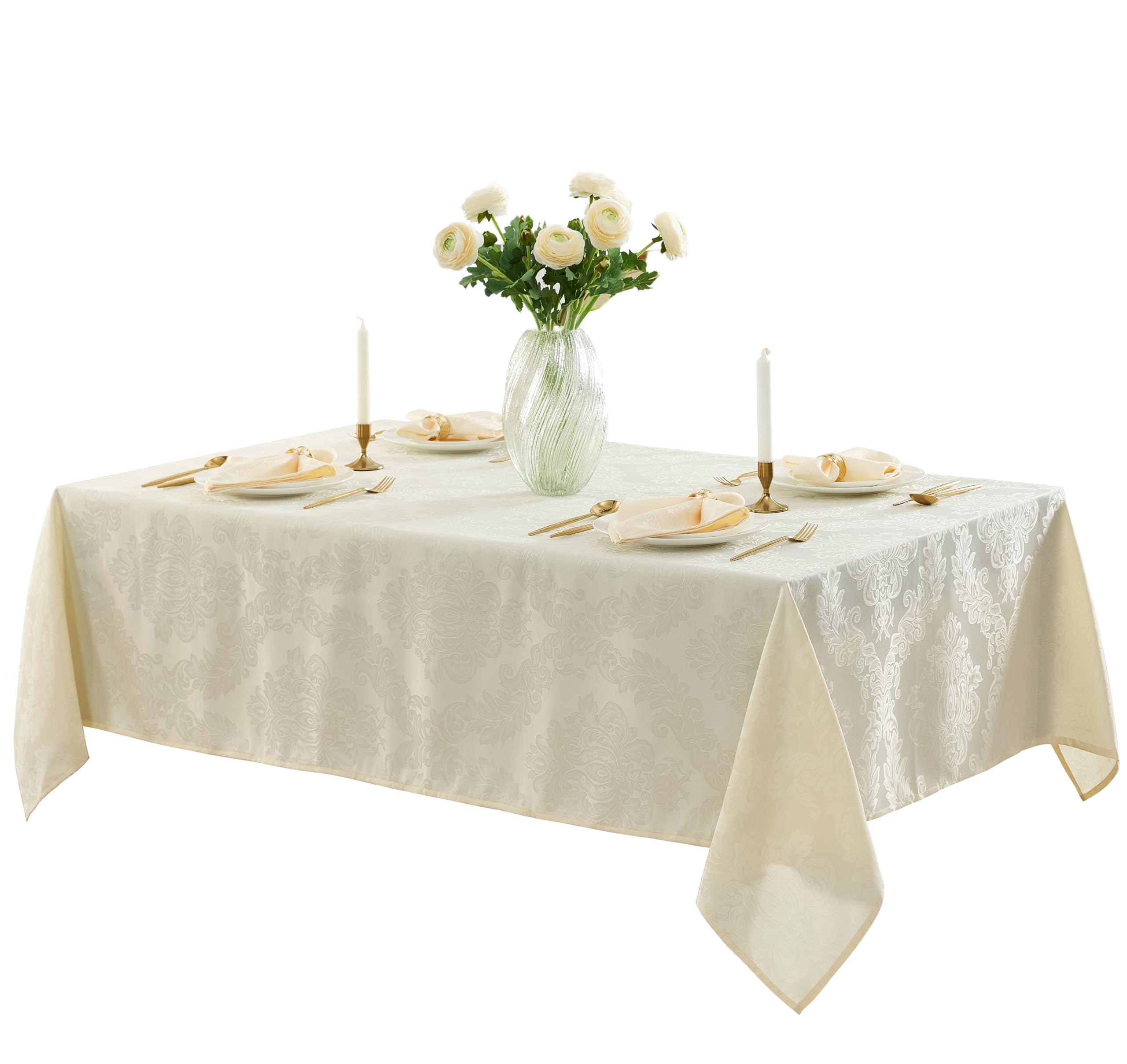 Newbridge Barcelona damask tablecloth in a restaurant setting for events.