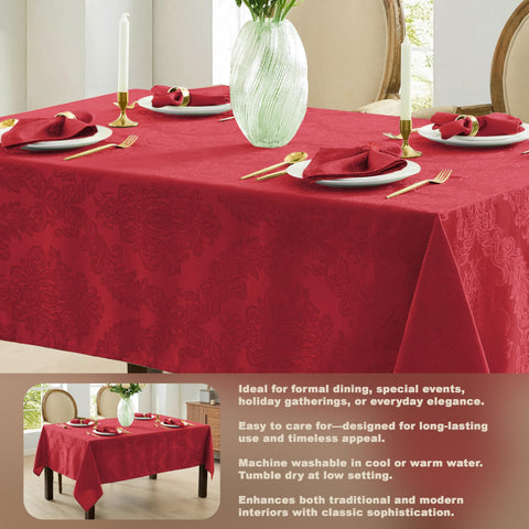 Newbridge Barcelona Damask stain-release feature shown on vibrant red fabric