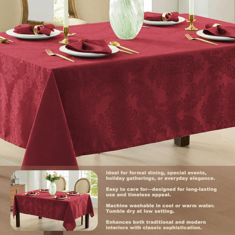 Newbridge Barcelona Damask Tablecloth woven scroll detail adds traditional ambience.