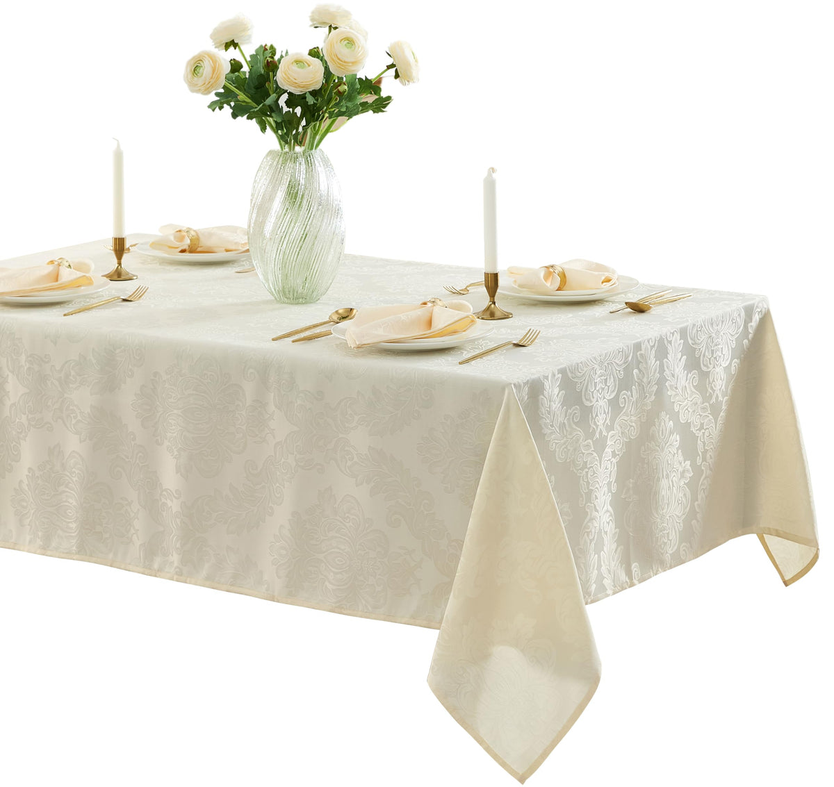 Newbridge Barcelona tablecloth on a full dining table for elegant gatherings.