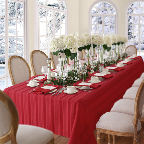 Close-up of the satin stripe pattern on a Newbridge tablecloth.