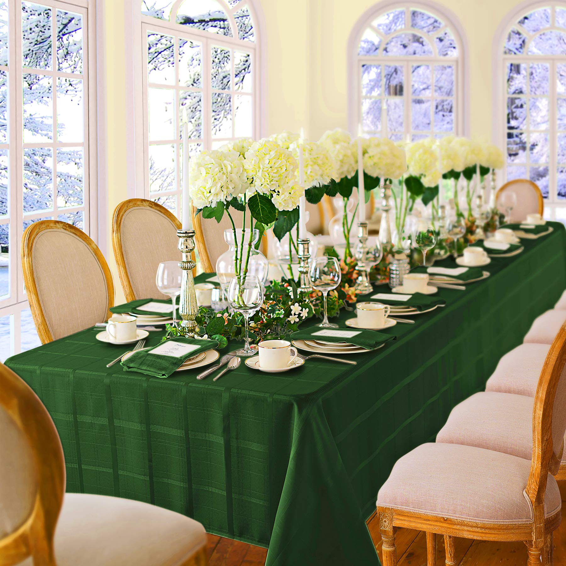Newbridge Elegance Plaid tablecloth on a dining setup highlights formal flair.