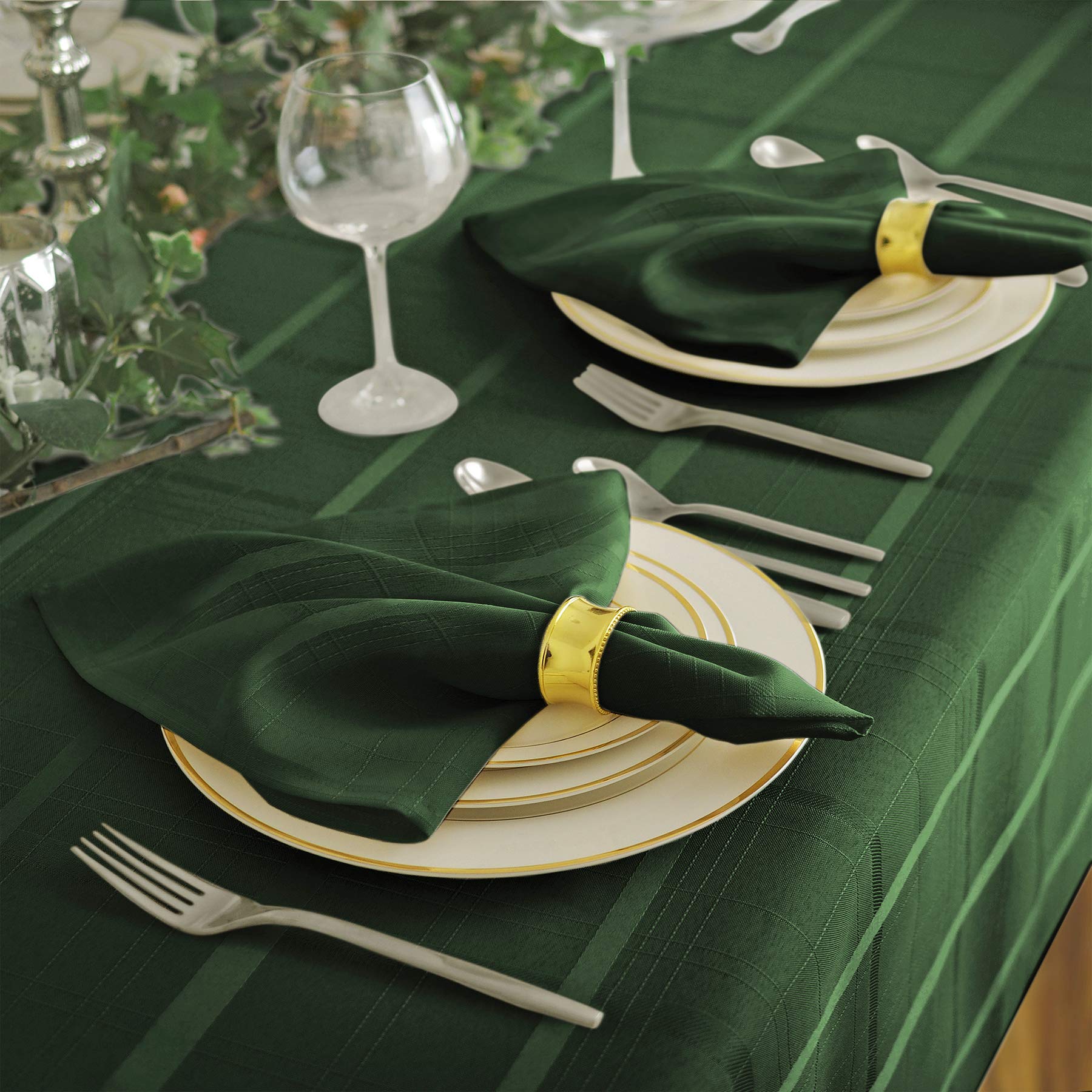 Newbridge Elegance Plaid tablecloth close-up reveals the woven square texture.