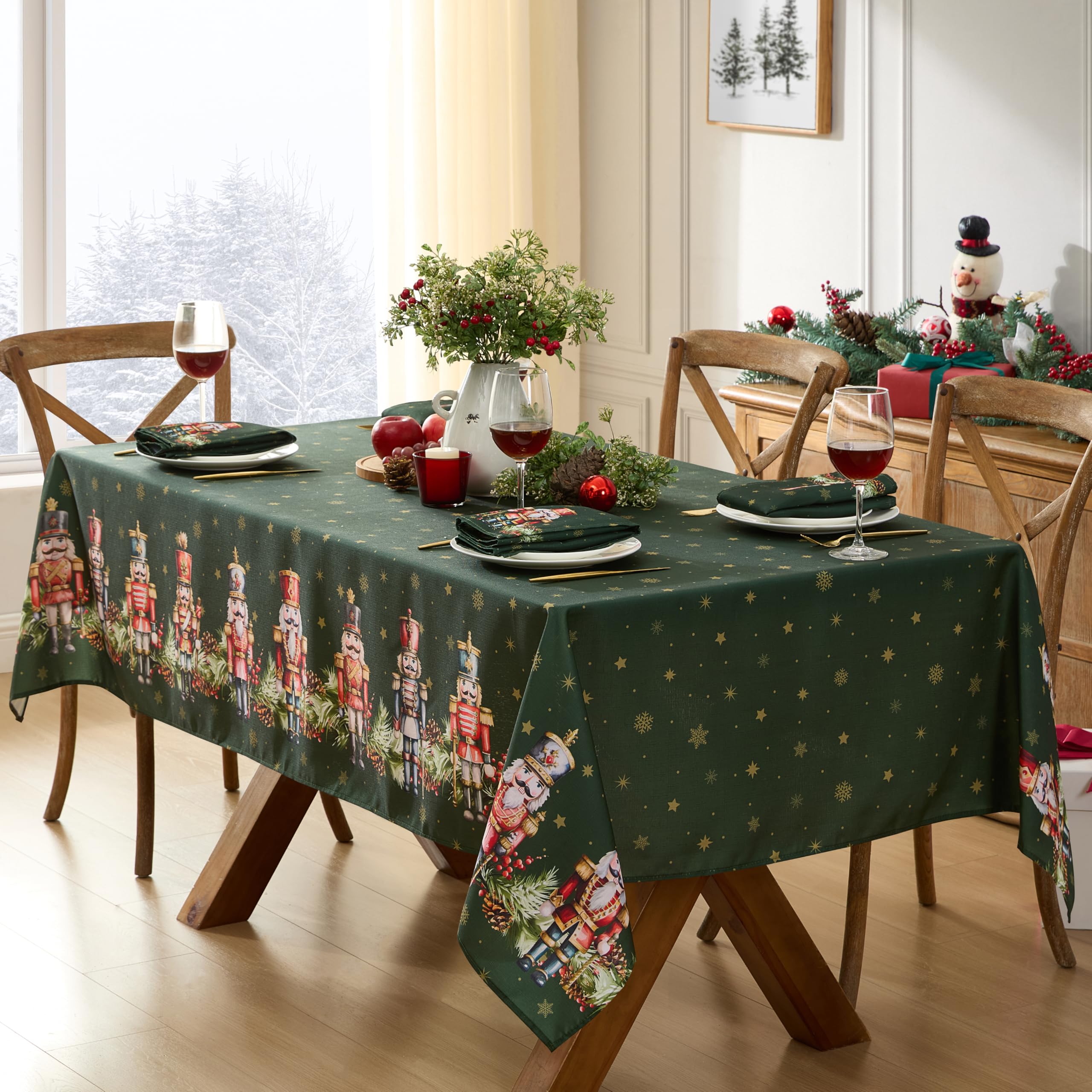Newbridge hunter green background enhances Christmas tablescape and tone.