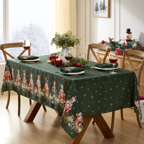 Newbridge hunter green background enhances Christmas tablescape and tone.