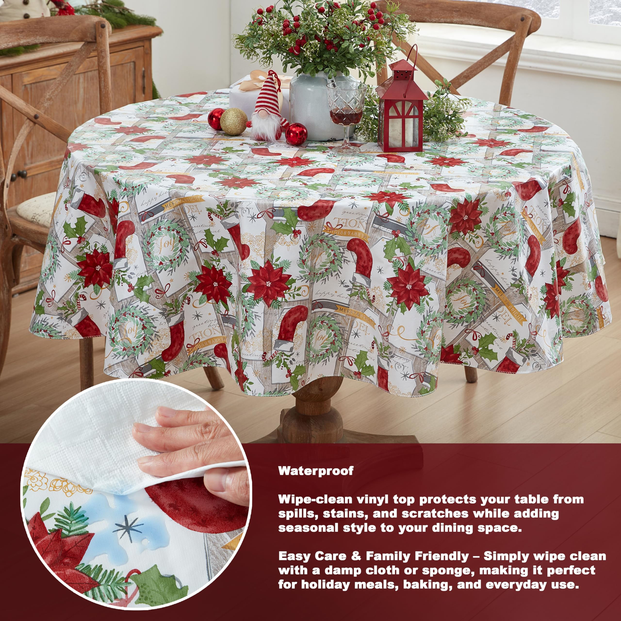 Newbridge Noel script design adds warmth while hosting gatherings on a protected table