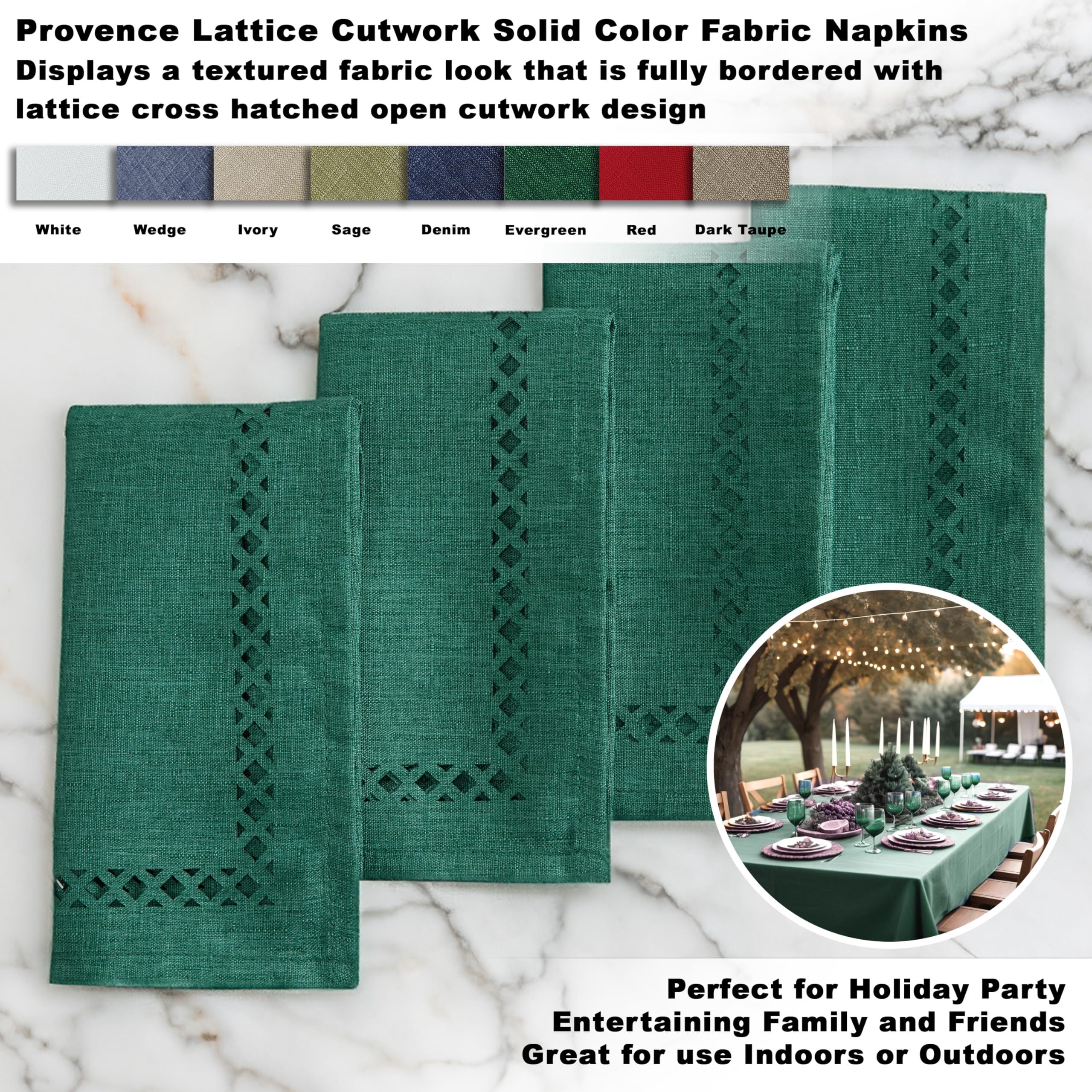 Newbridge solid-color textured fabric napkins offer easy-care convenience.