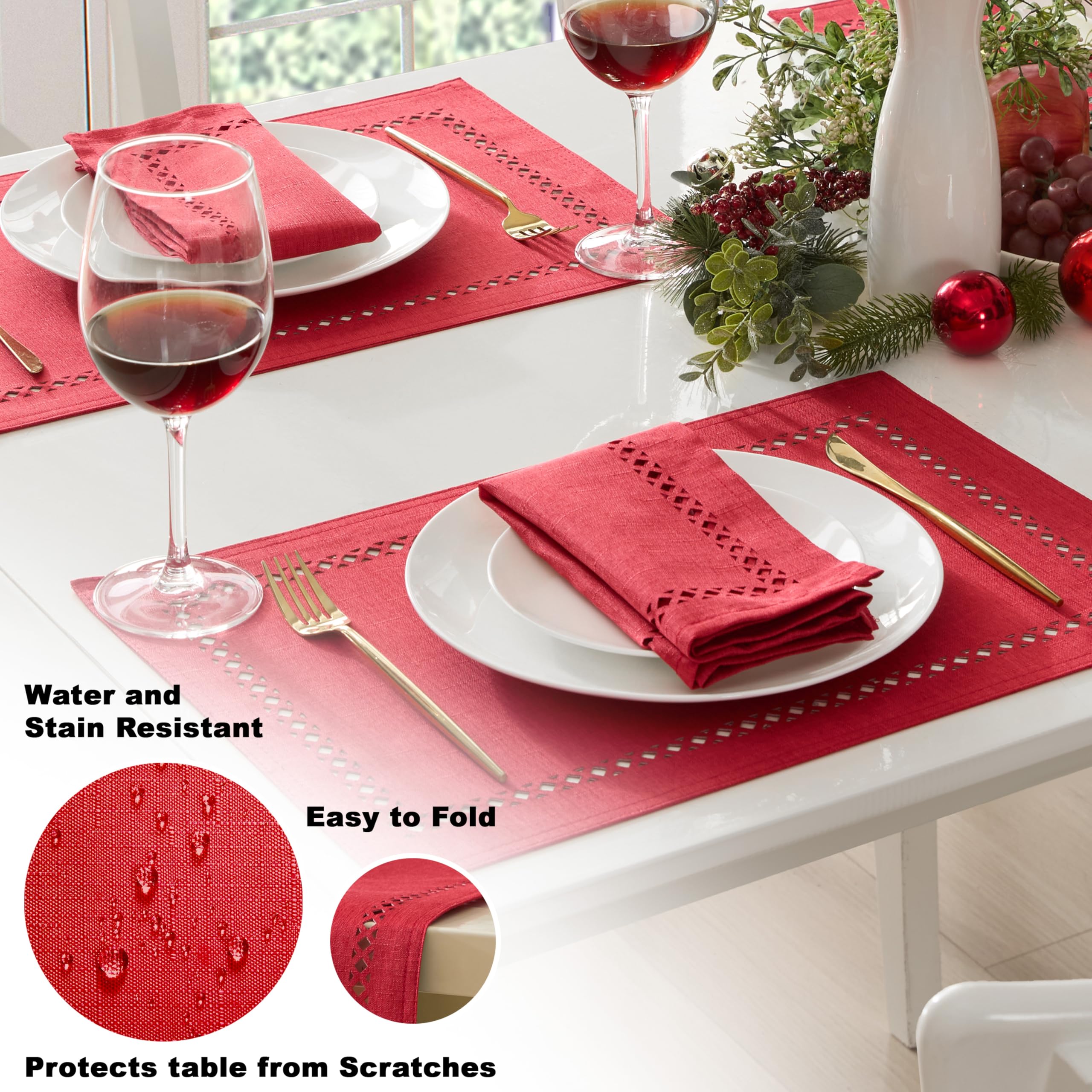 Newbridge napkins textured solid red color enhance elegant yet casual dining.