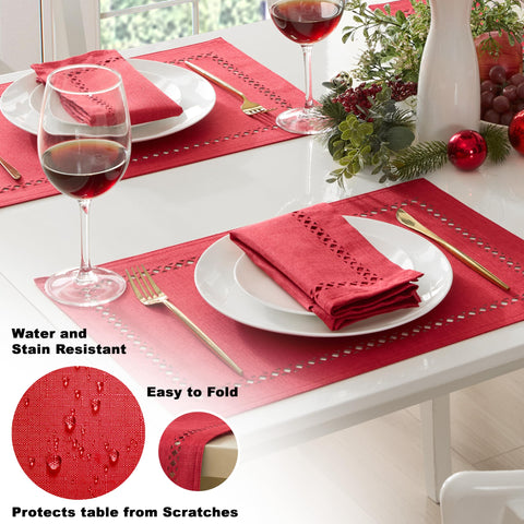 Newbridge napkins textured solid red color enhance elegant yet casual dining.