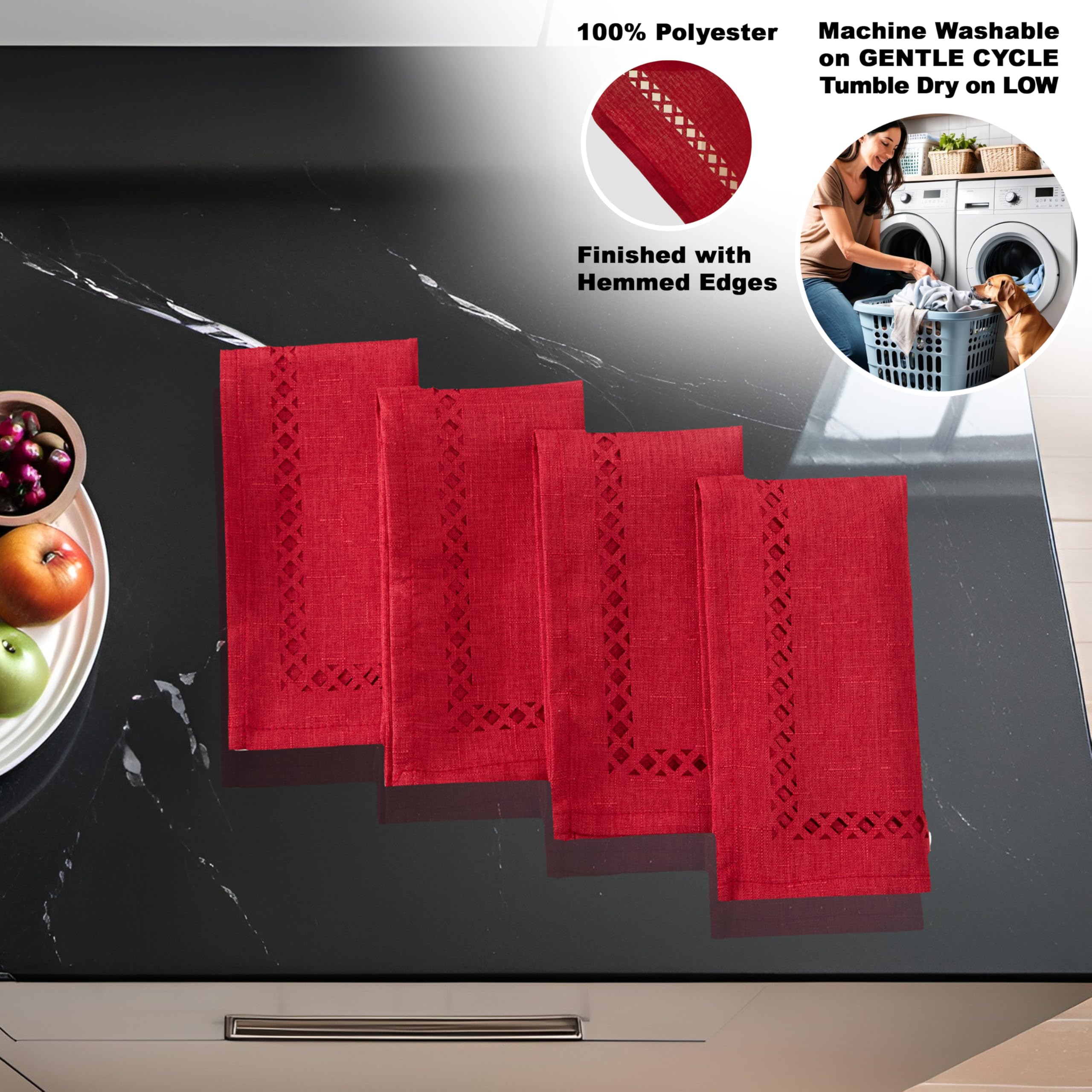 Newbridge napkins resist water and stains for quick cleanup.
