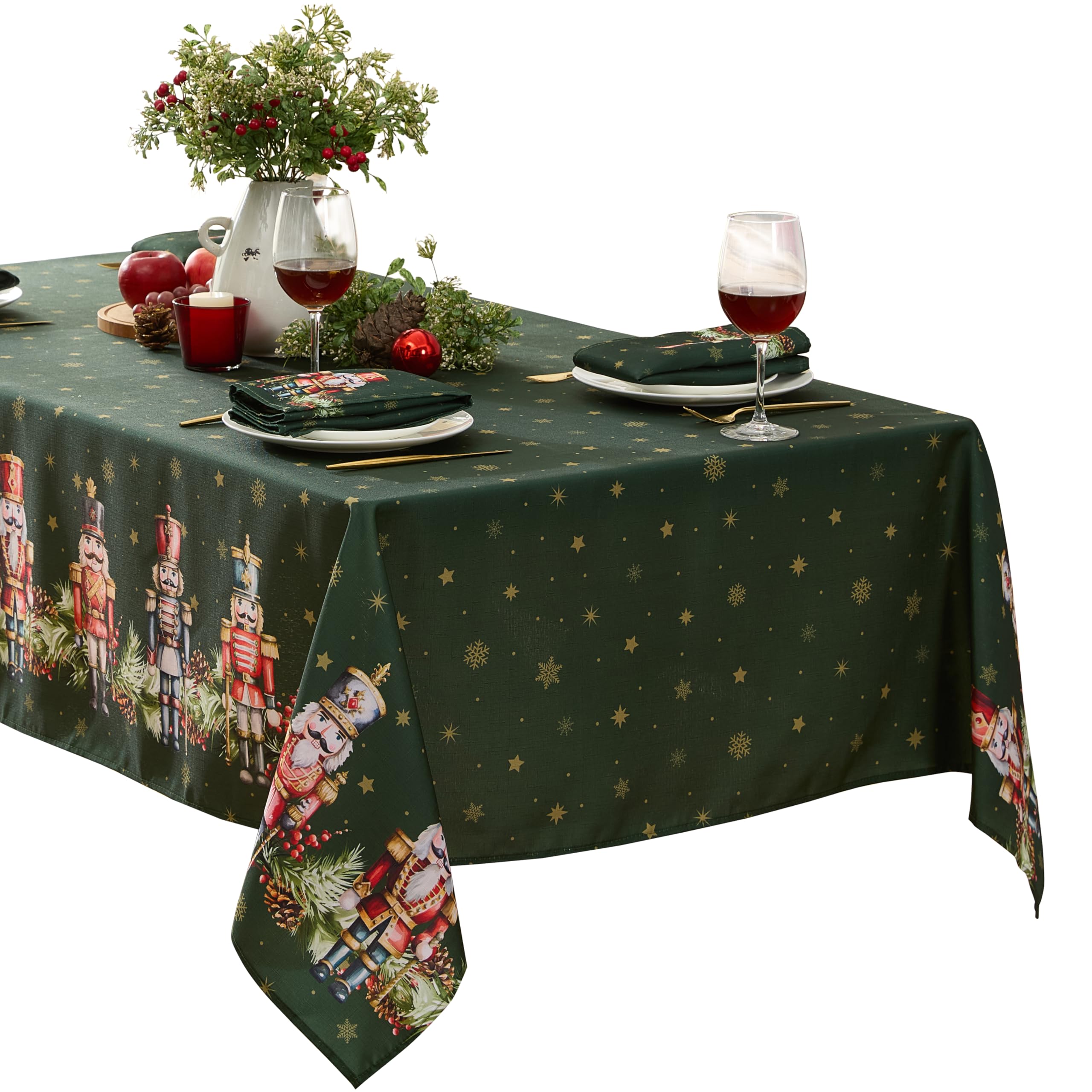 Newbridge nutcracker border tablecloth 60x120 adorns festive tables for gatherings.