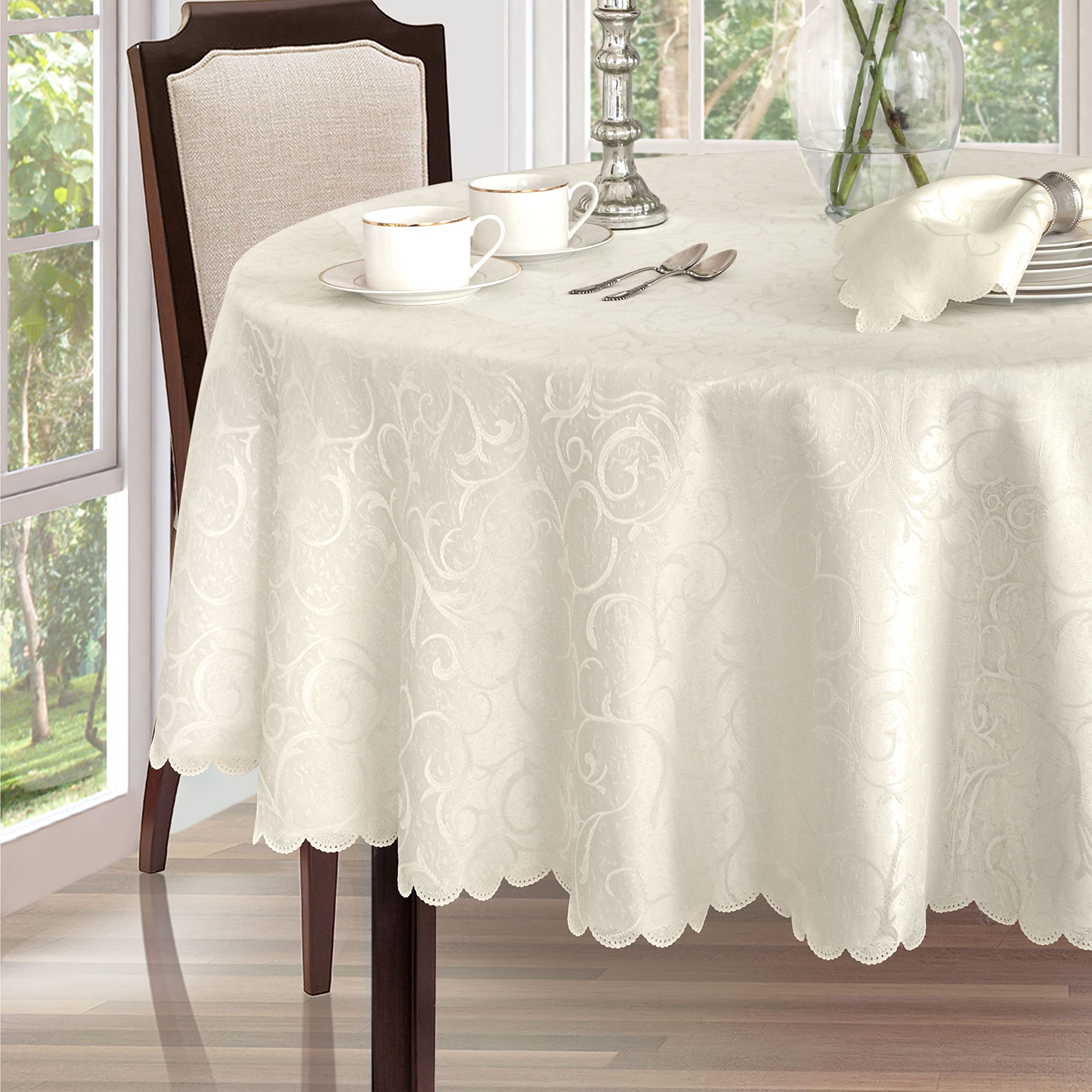 Newbridge Portofino damask napkins with swirl pattern in ivory, ideal for fine tables