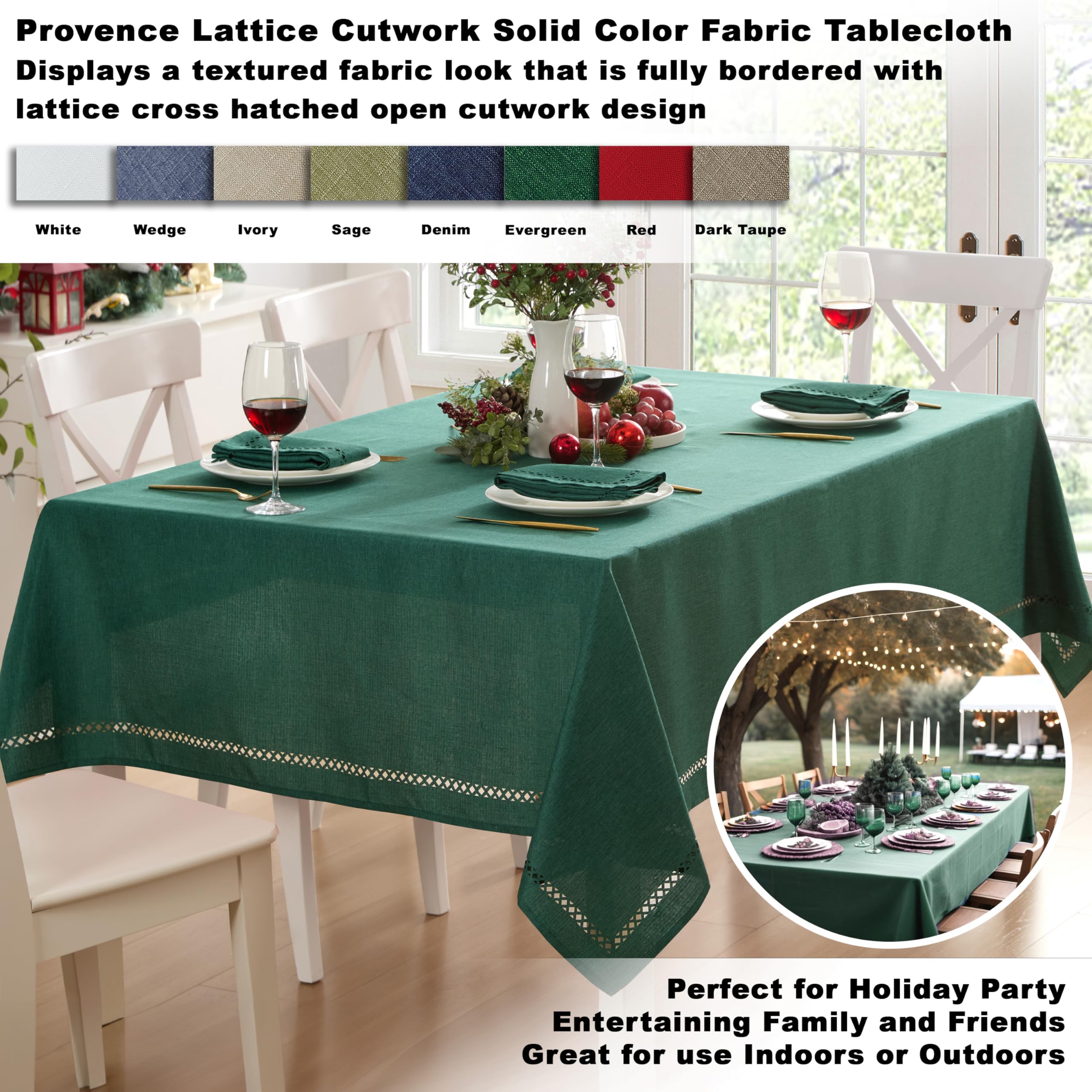 Newbridge Provence tablecloth texture closeup highlights durable easy-care fabric.