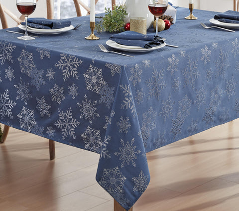 Newbridge tablecloth accommodates 8 to 10 guests for generous holiday seating