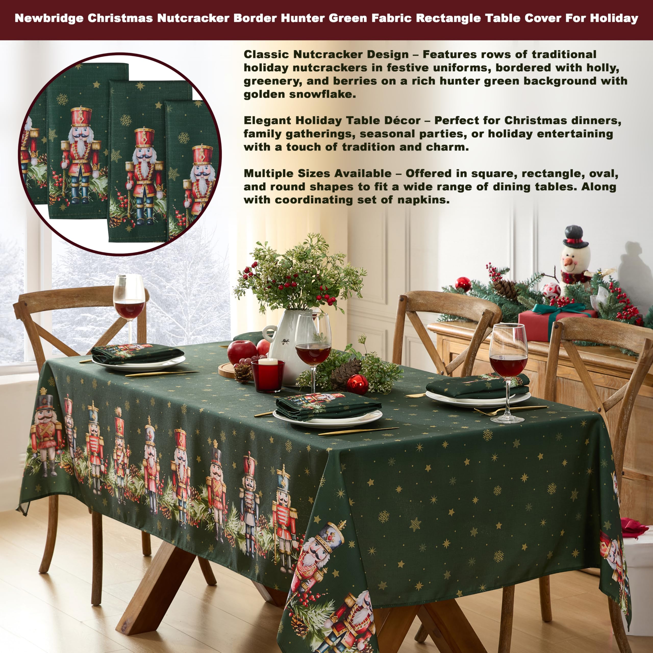 Newbridge snowflakes and stars border adds seasonal charm to meals.