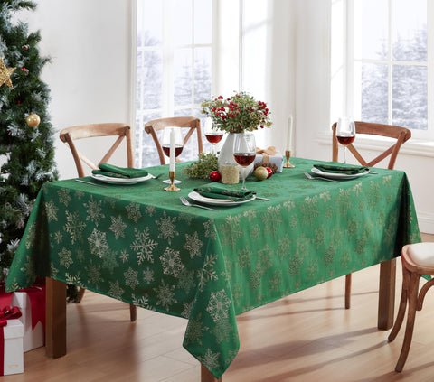 Newbridge sparkling snowflake pattern close-up shows shimmering details for holiday tables.