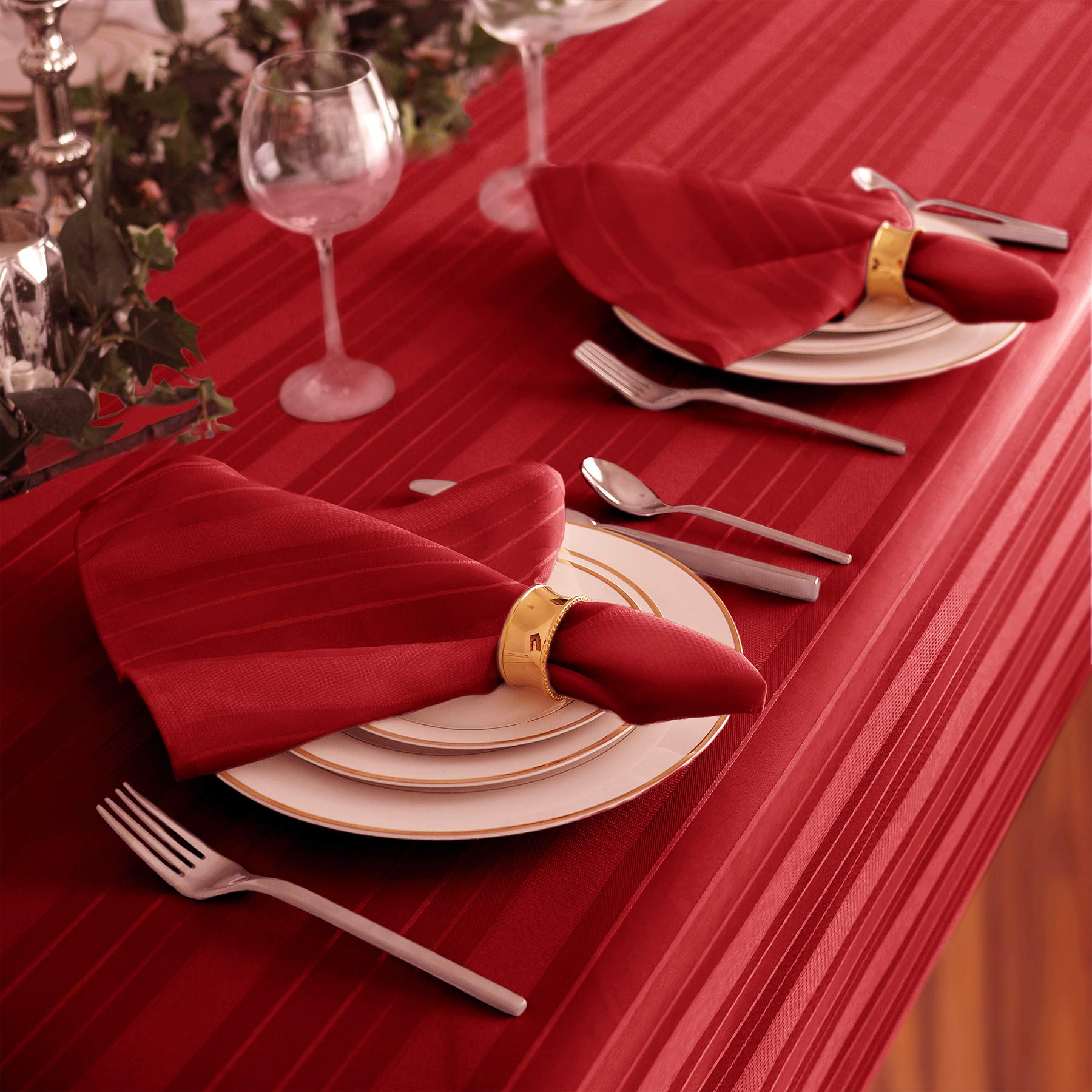 Stain-resistant woven surface of a Newbridge tablecloth.