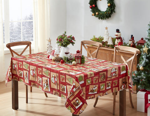 Newbridge fox-print woodland tablecloth creates a cozy centerpiece for meals.