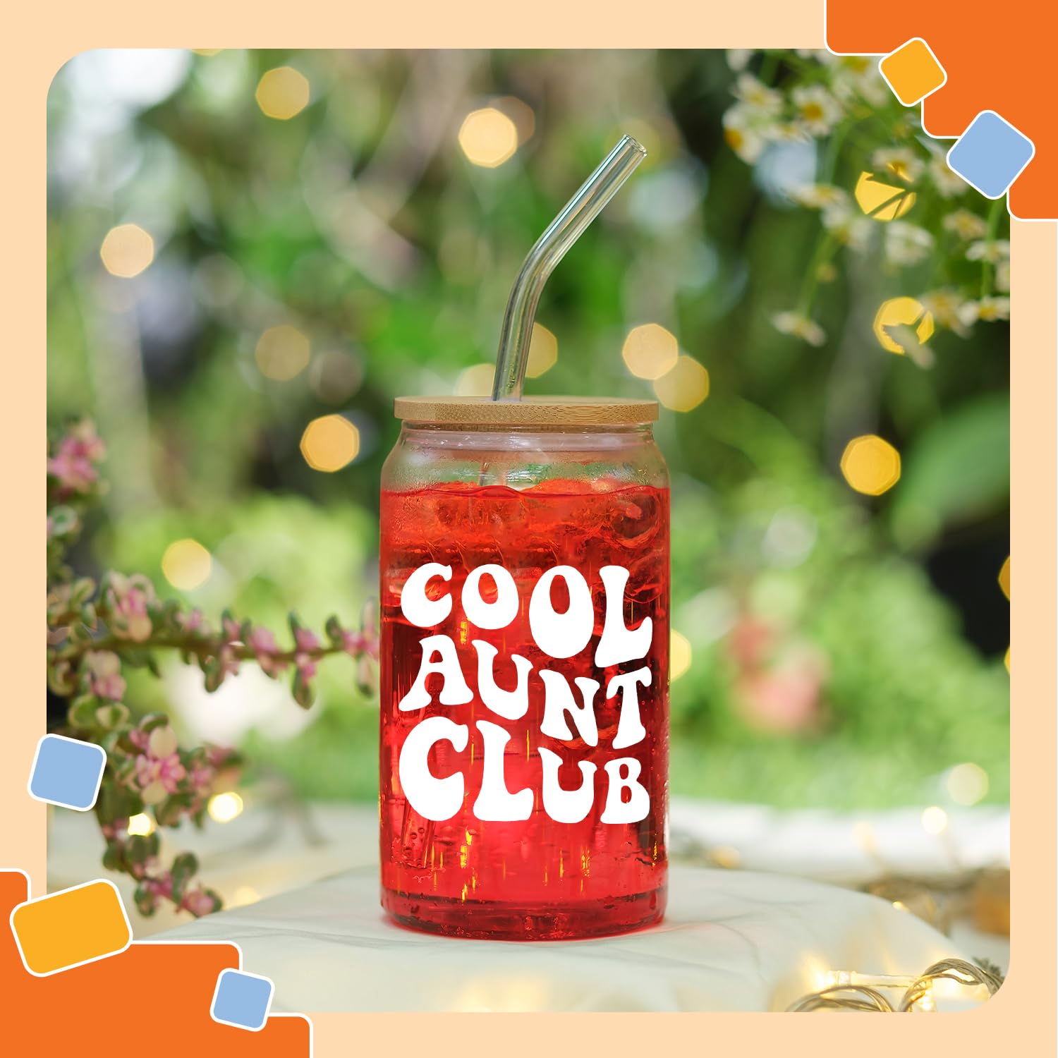 NewEleven 16 oz glass holds coffee or juice, ideal for daily hydration.