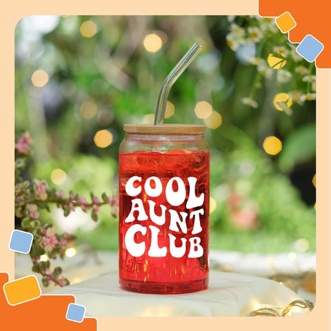 NewEleven 16 oz glass holds coffee or juice, ideal for daily hydration.