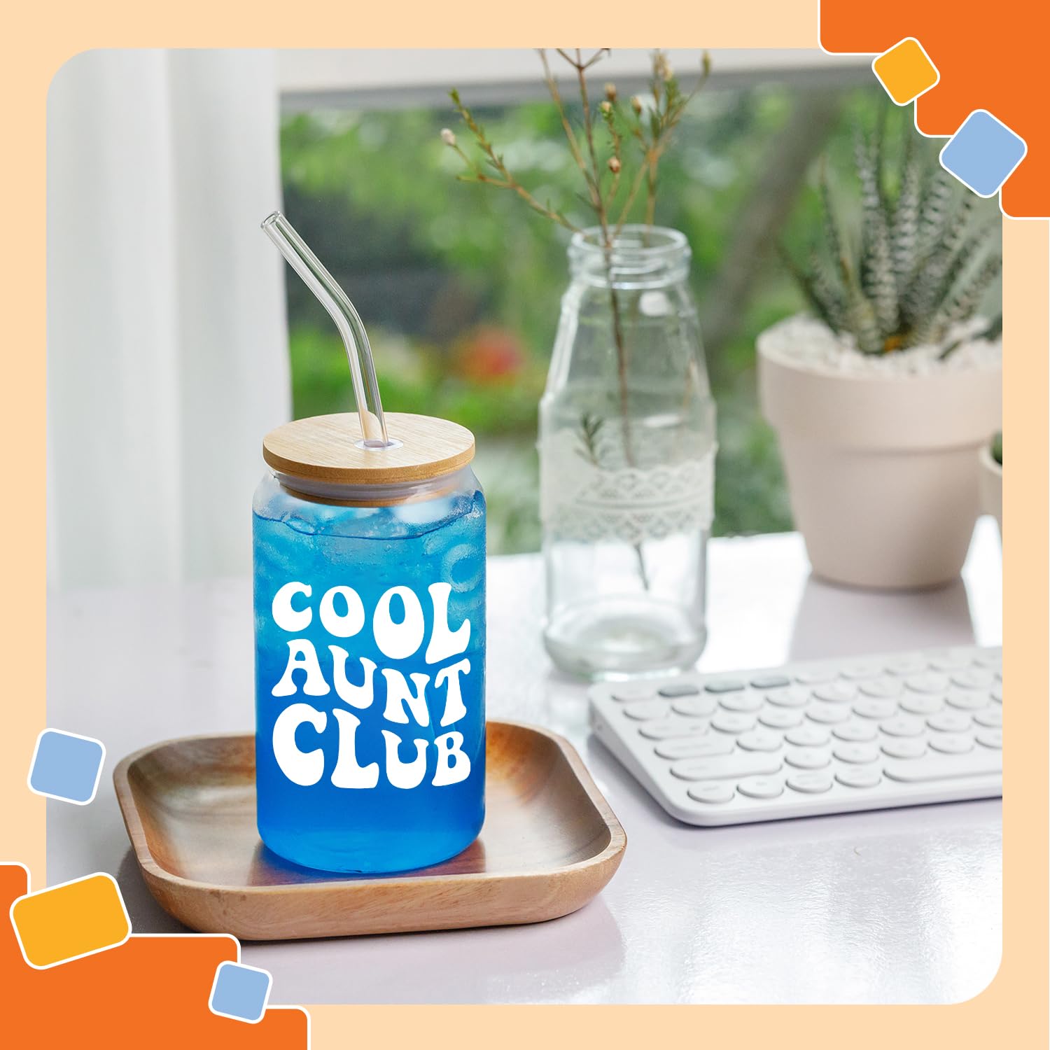 NewEleven Glass straw included beside the cup, convenient for sipping.