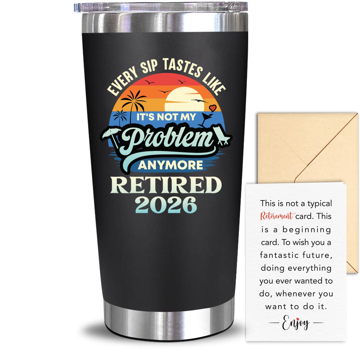 NewEleven retirement tumbler 20oz for hot coffee on the go.