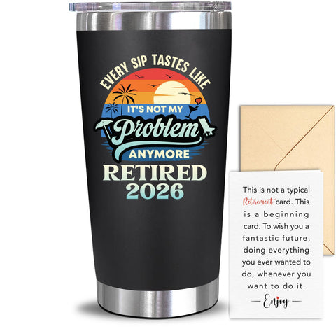 NewEleven retirement tumbler 20oz for hot coffee on the go.