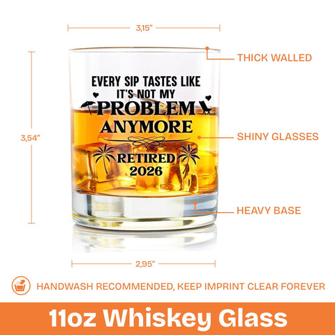 NewEleven retirement whiskey glass features a humorous quote for farewell moments.