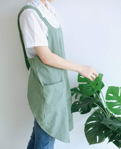 NEWGEM Japanese Linen Cross-Back Apron fabric texture showing breathable blend