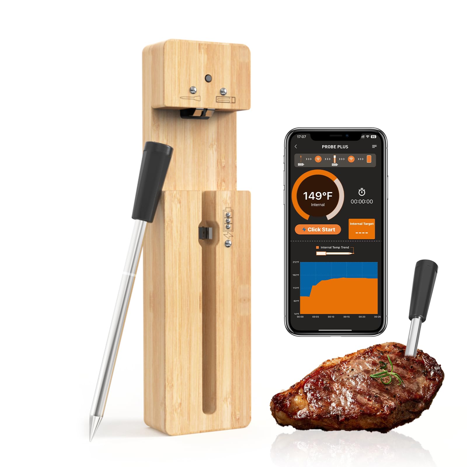 Newise Bluetooth thermometer base with long-range wireless monitoring.