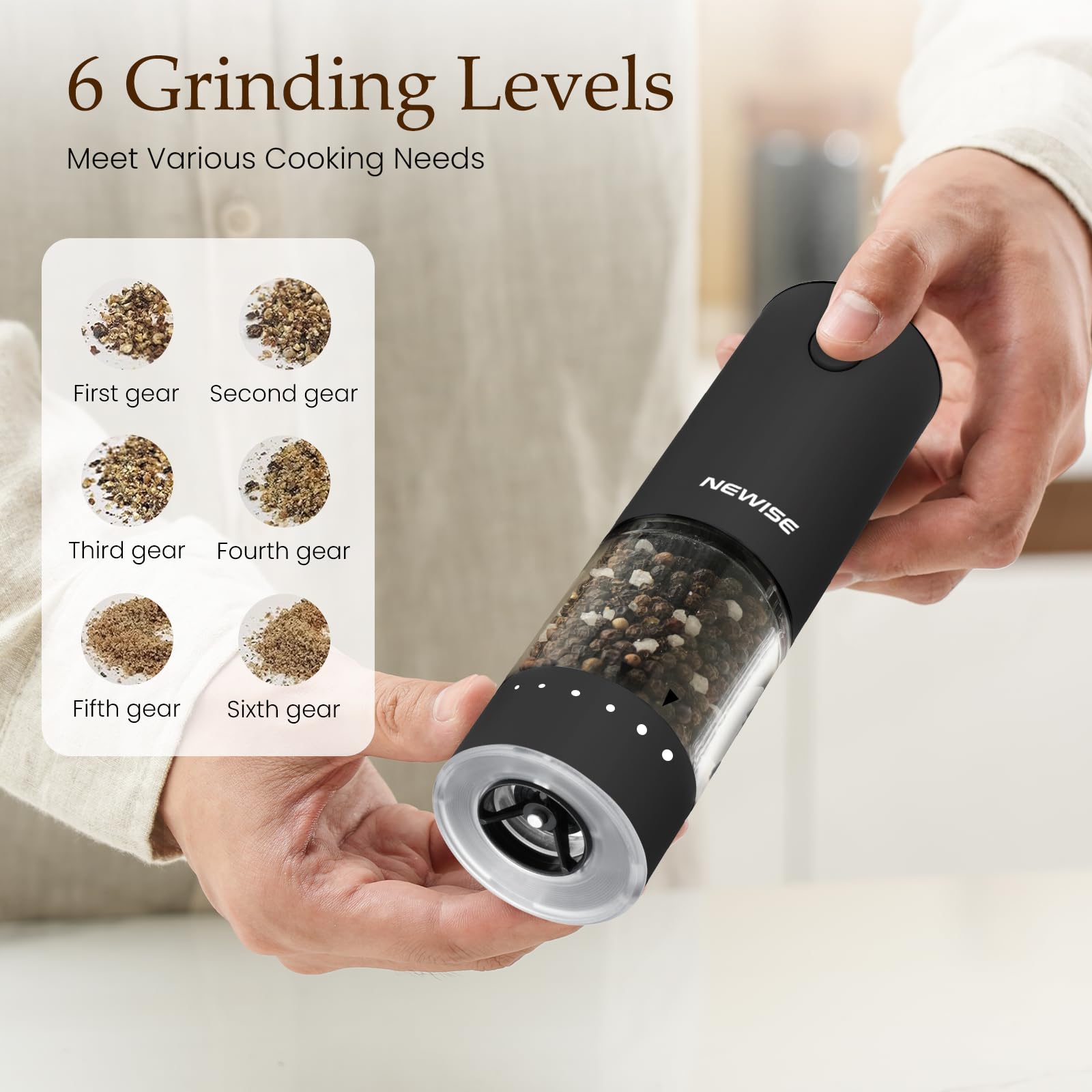 Newise rechargeable Type-C charging delivers weeks of daily use.