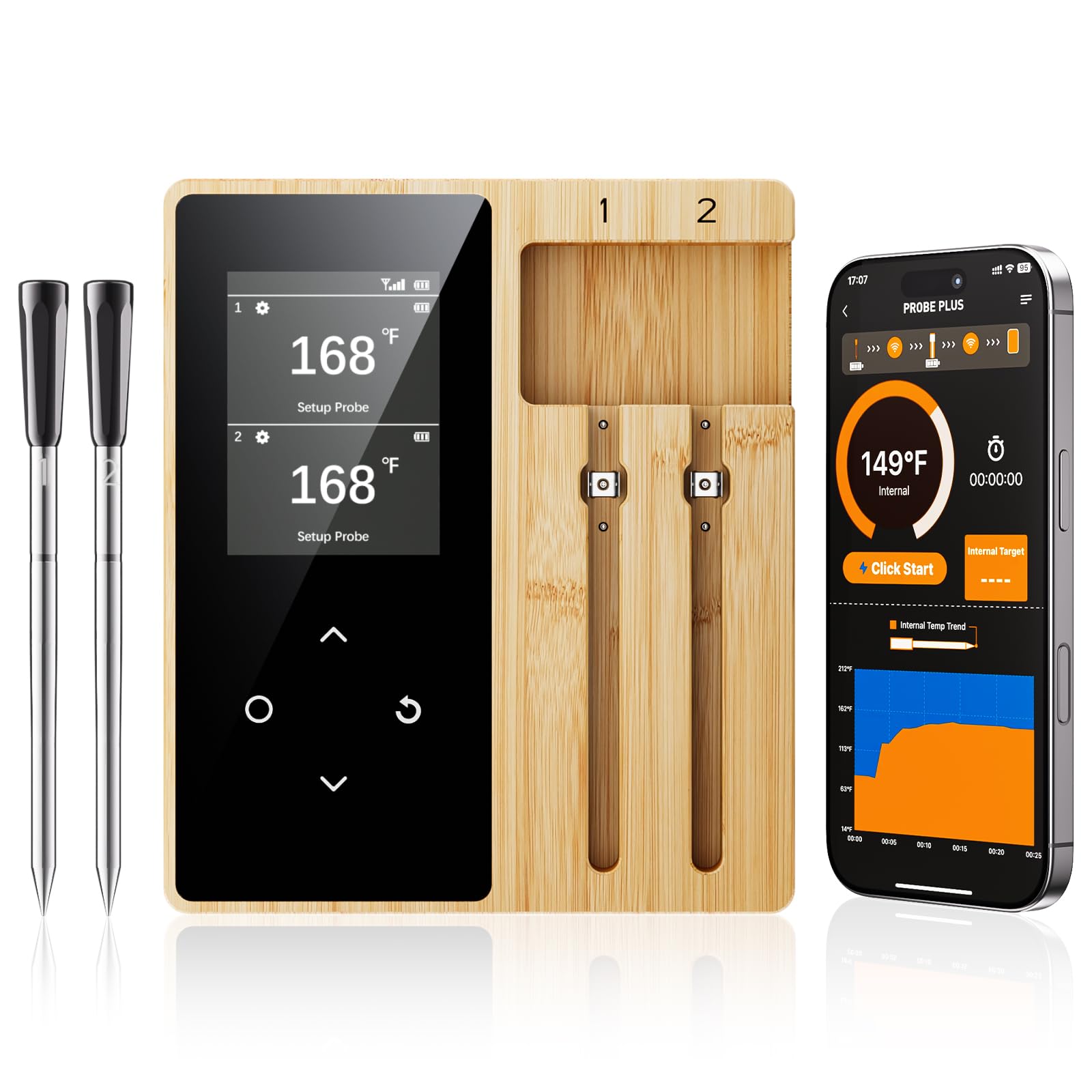 Newise dual-probe wireless thermometer for precise cooking control.
