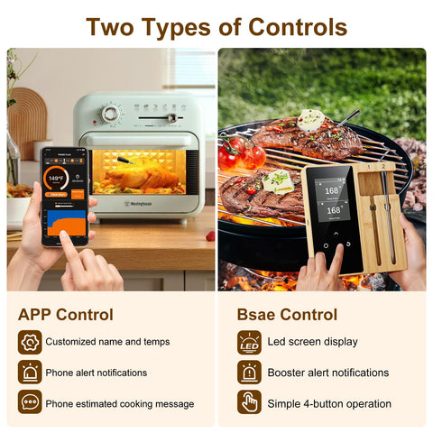 Newise LED probe display shows real-time temps for both meats.