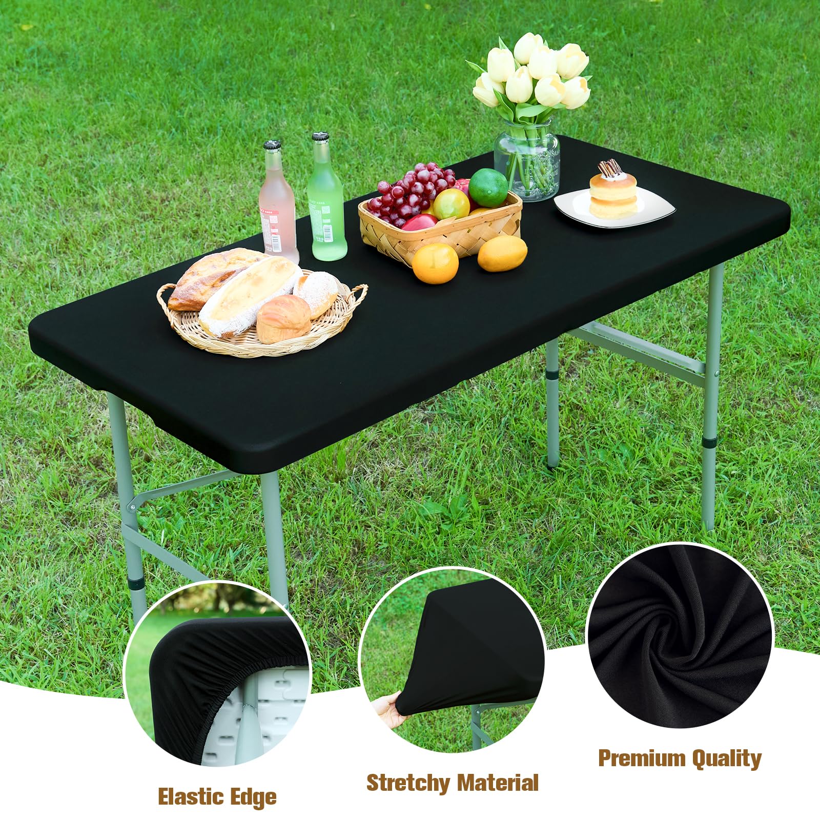 NEWISHER elastic-edge tablecloth close-up shows stretchable fabric for a snug fit.