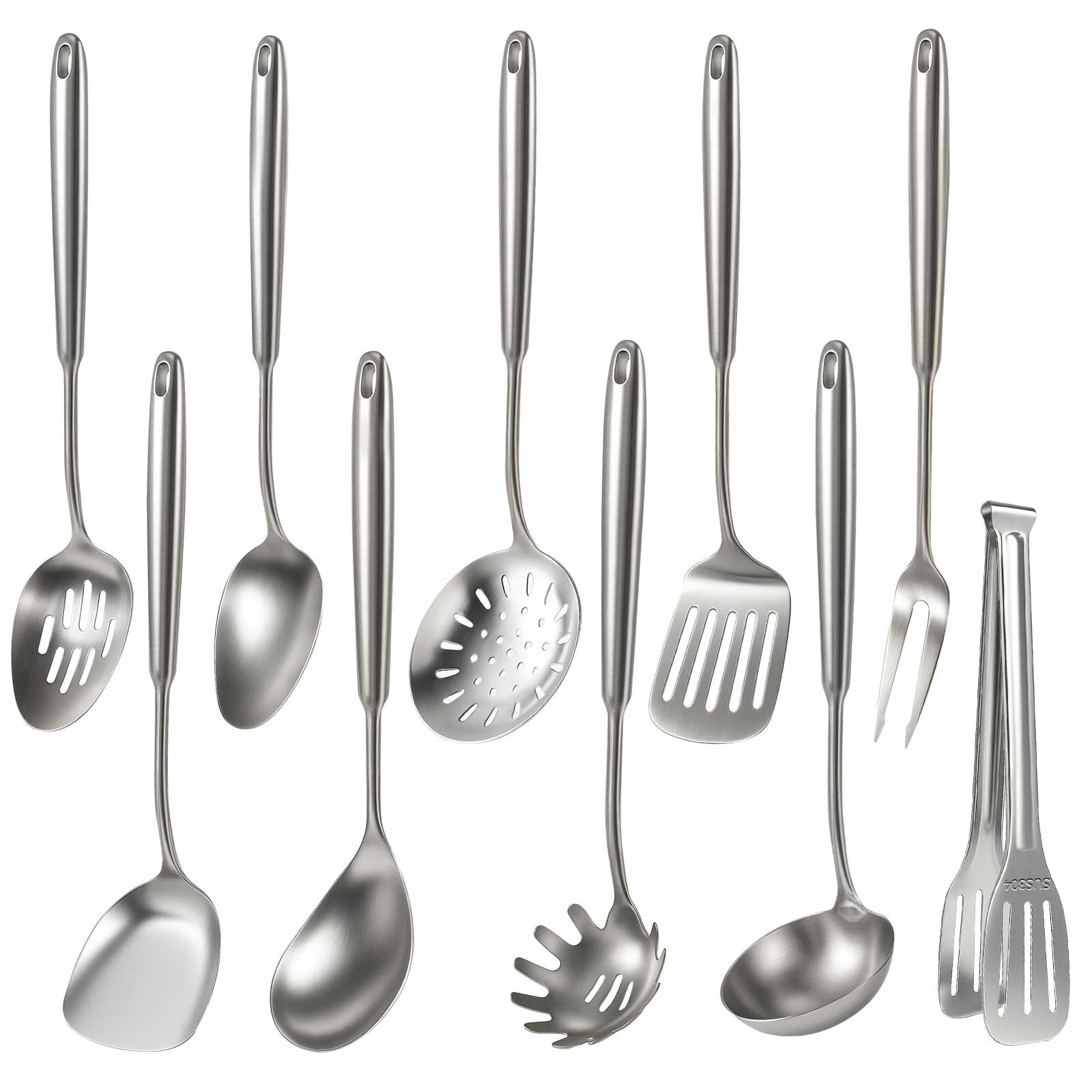 Newness 10-pcs cooking utensils set collection in stainless steel for durable kitchen tasks