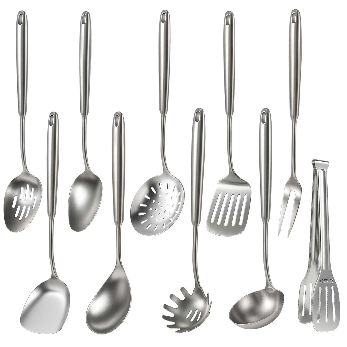Newness 10-pcs cooking utensils set collection in stainless steel for durable kitchen tasks