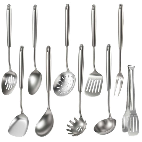 Newness 10-pcs cooking utensils set collection in stainless steel for durable kitchen tasks