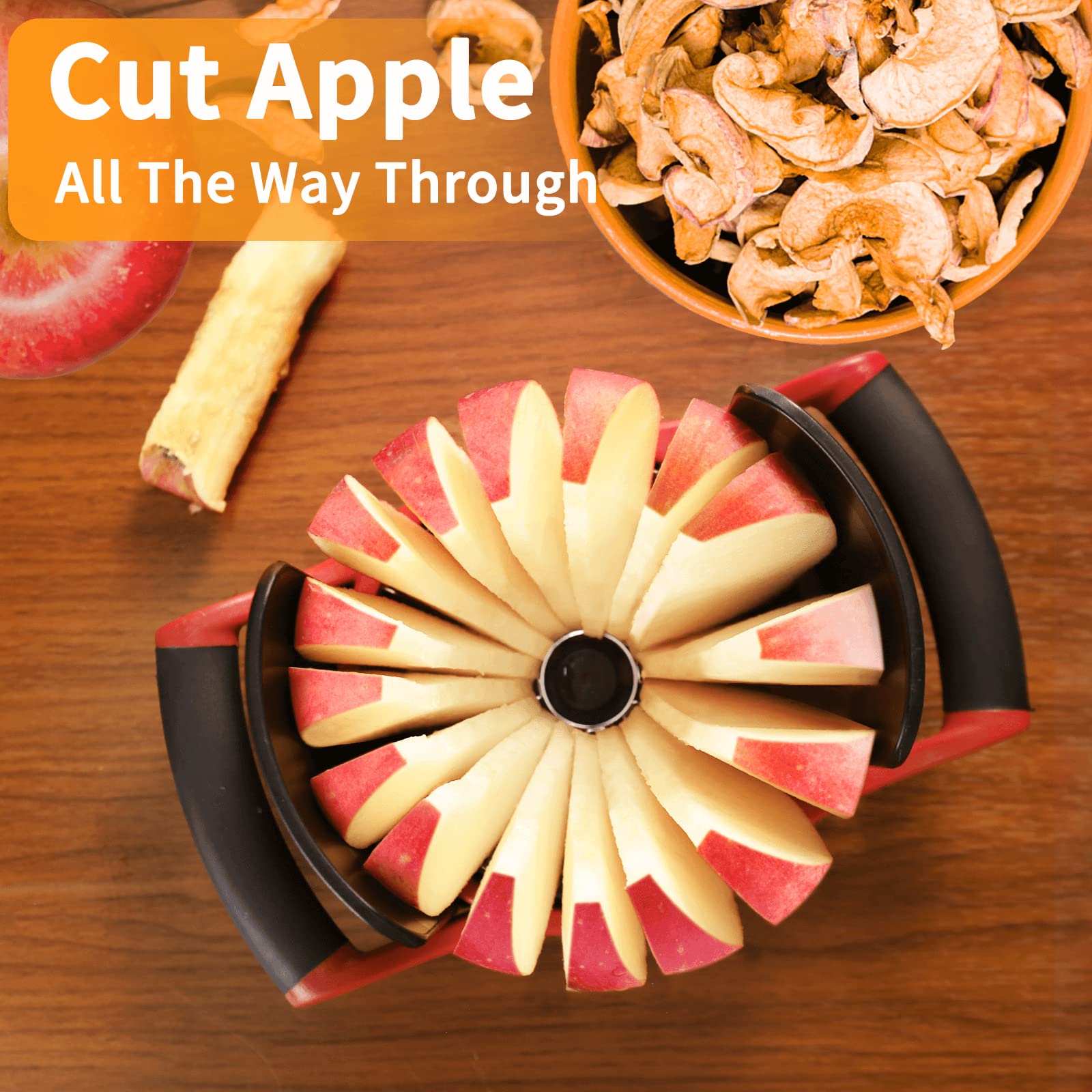 Newness 16-slice-through apple slicer creates consistent portions for baking.