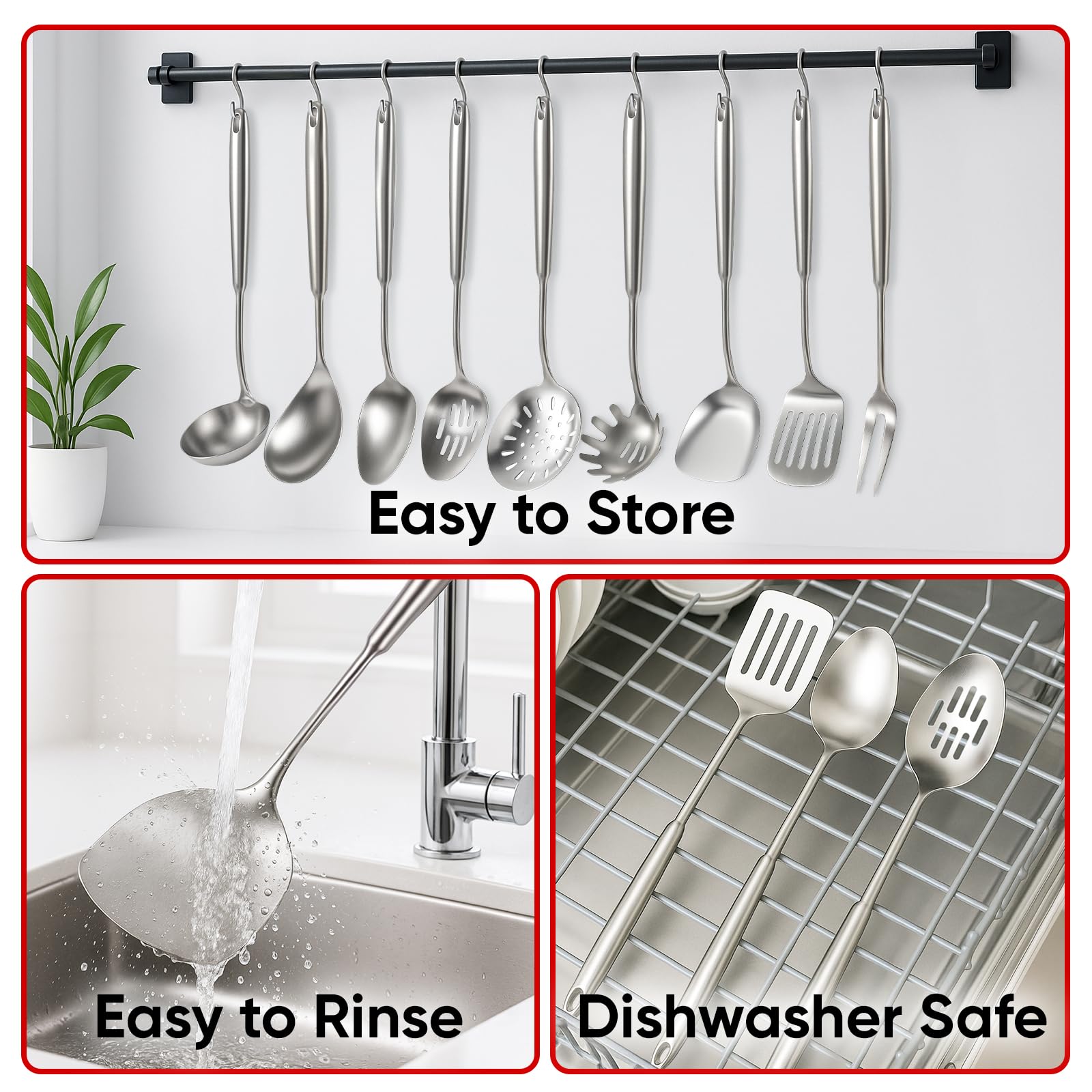 Newness 9 Pcs Utensils Set spoon spatula for safe flipping and mixing.