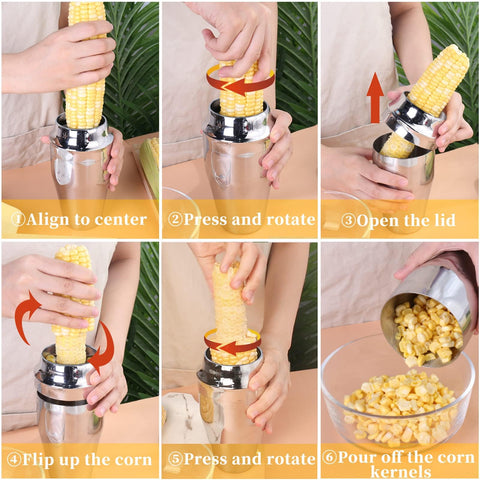 Newness corn stripper catching kernels in the cup during prep.