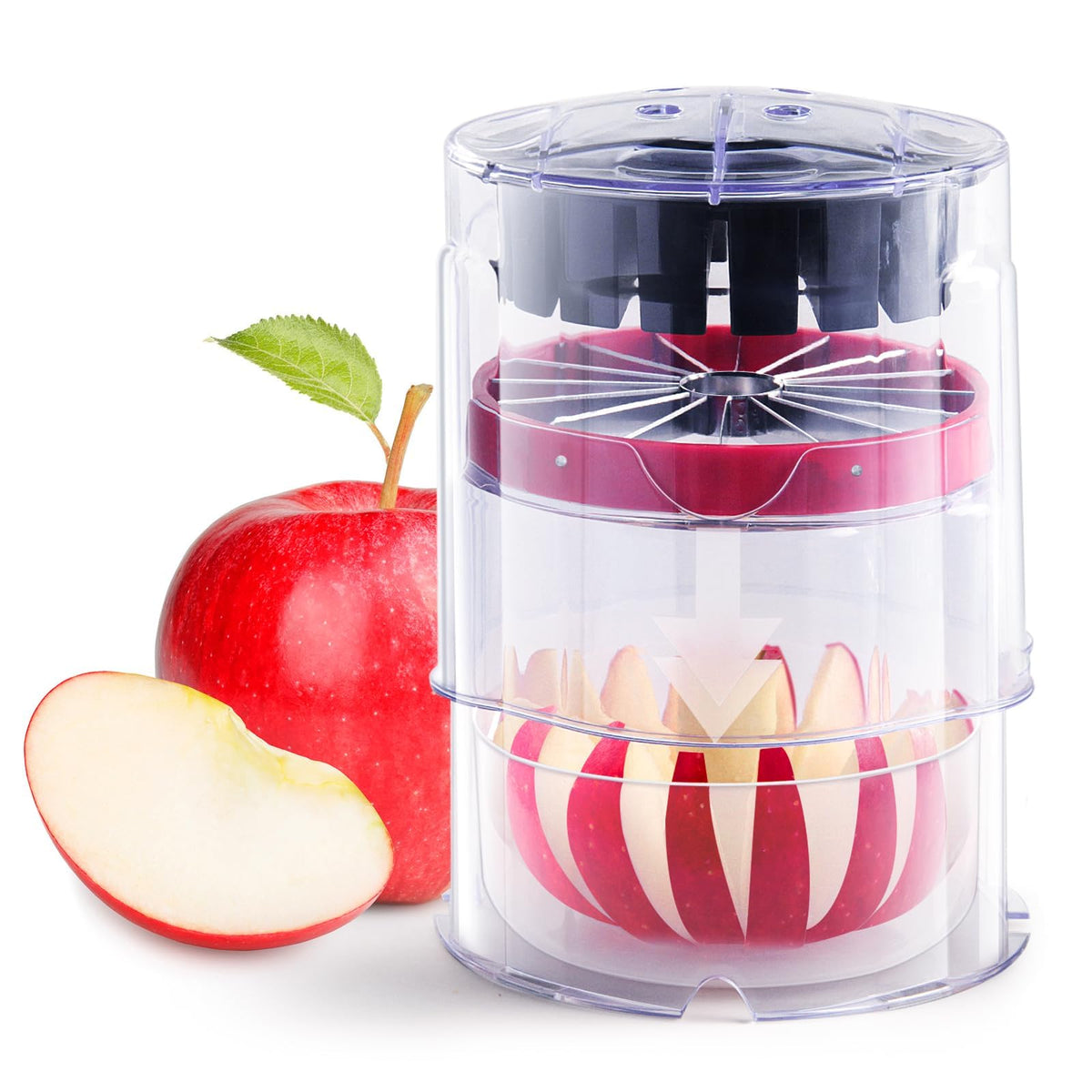 Newness cortador de manzanas 5-12 pulgadas con cuenco transparente y rodajas uniformes.