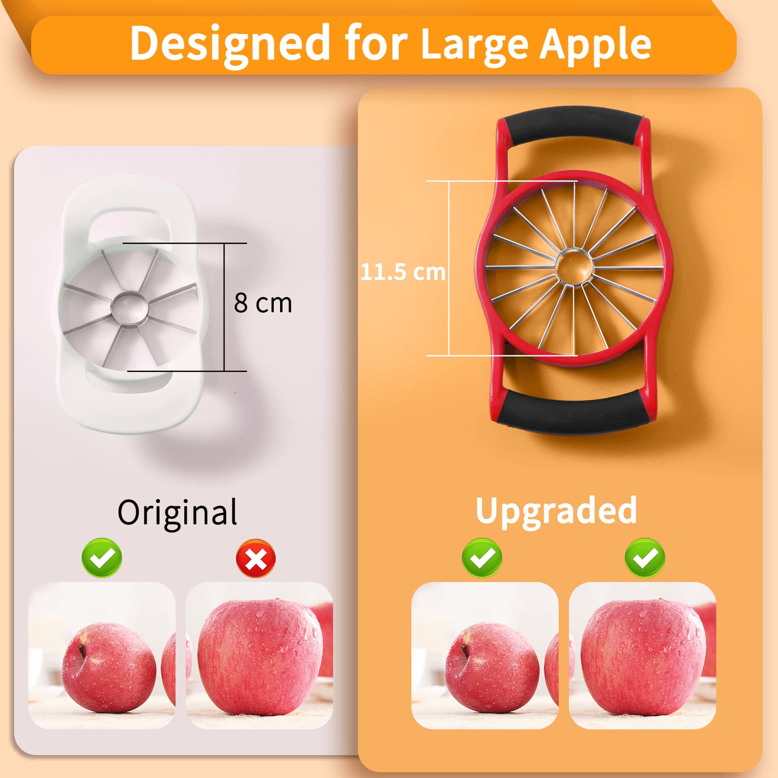 Newness heavy-duty stainless steel apple slicer shown for easy use and durability.