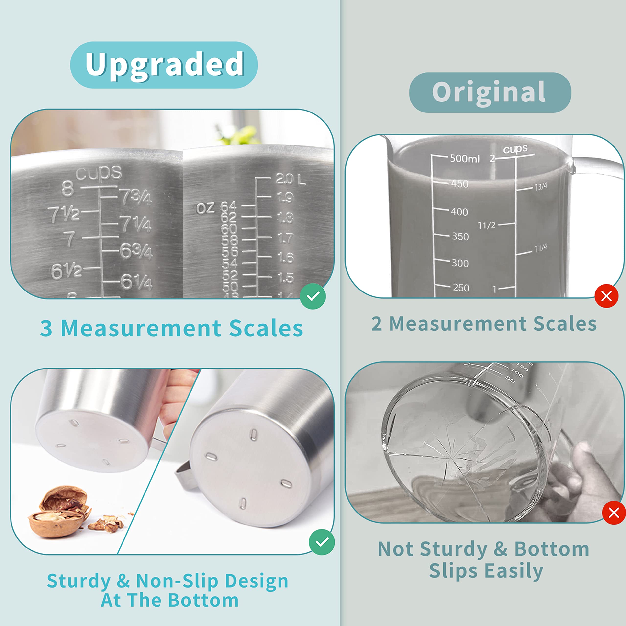 Newness measuring cup wide-mouth design for easy filling and cleaning.