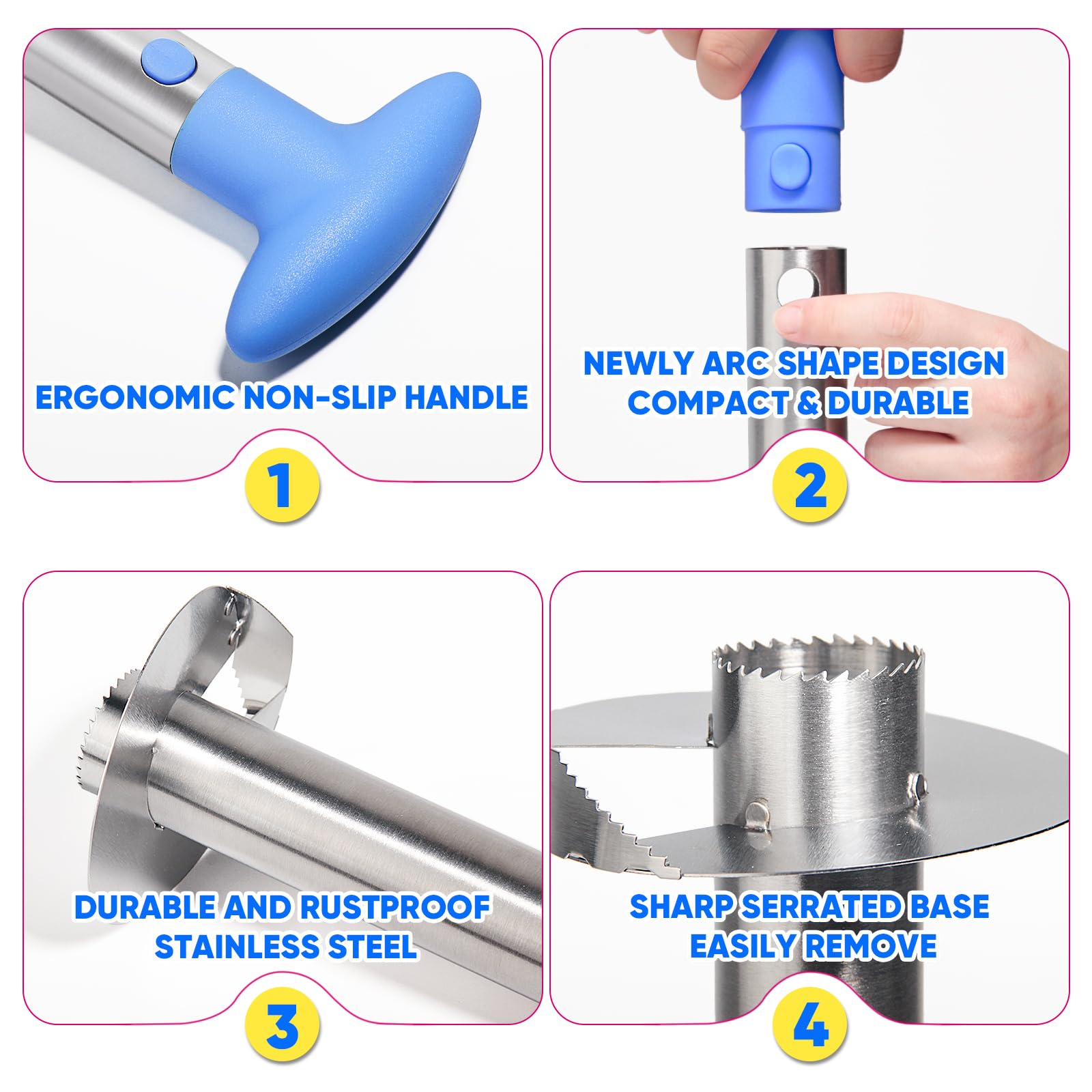 Newness pineapple corer handle, ergonomic grip for comfortable, controlled twisting