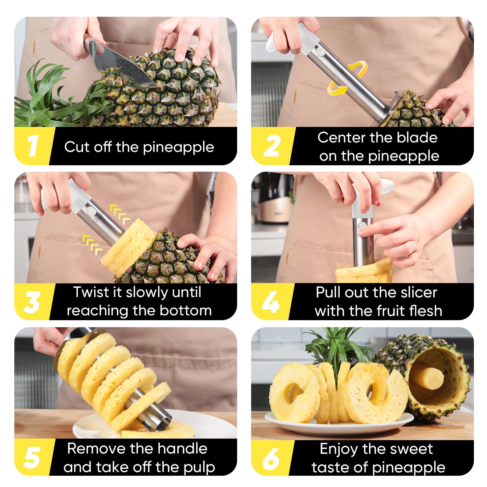 Newness pineapple corer creates perfect rings in seconds.