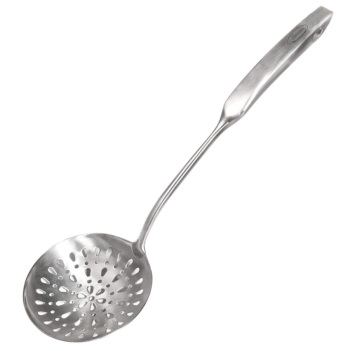 Newness skimmer slotted spoon head in 304 stainless steel for rustproof durability.
