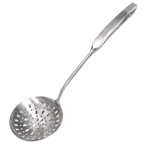 Newness skimmer slotted spoon head in 304 stainless steel for rustproof durability.
