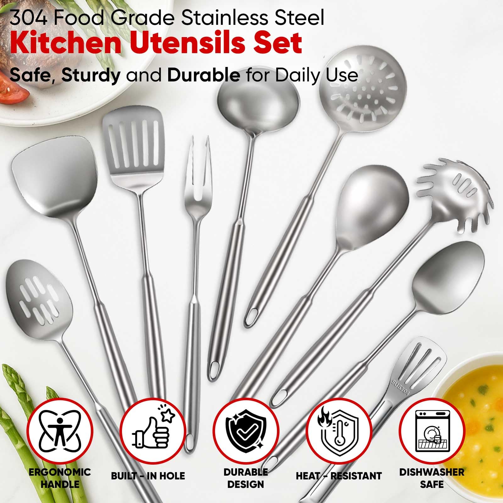 Newness skimmer spoon in stainless steel perfect for straining pasta or frying