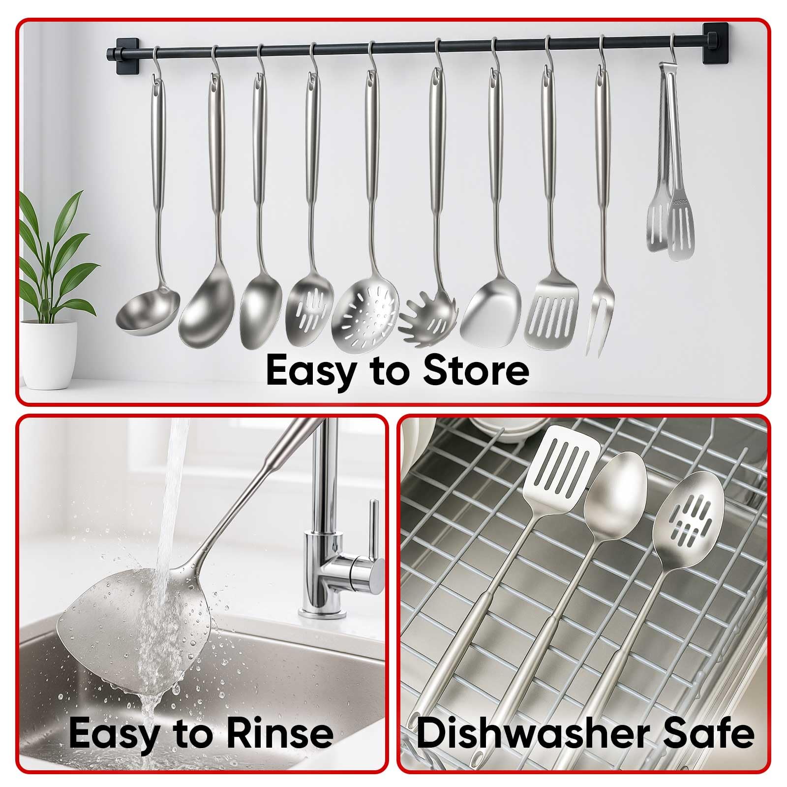Newness slotted spoon in stainless steel drains liquids efficiently
