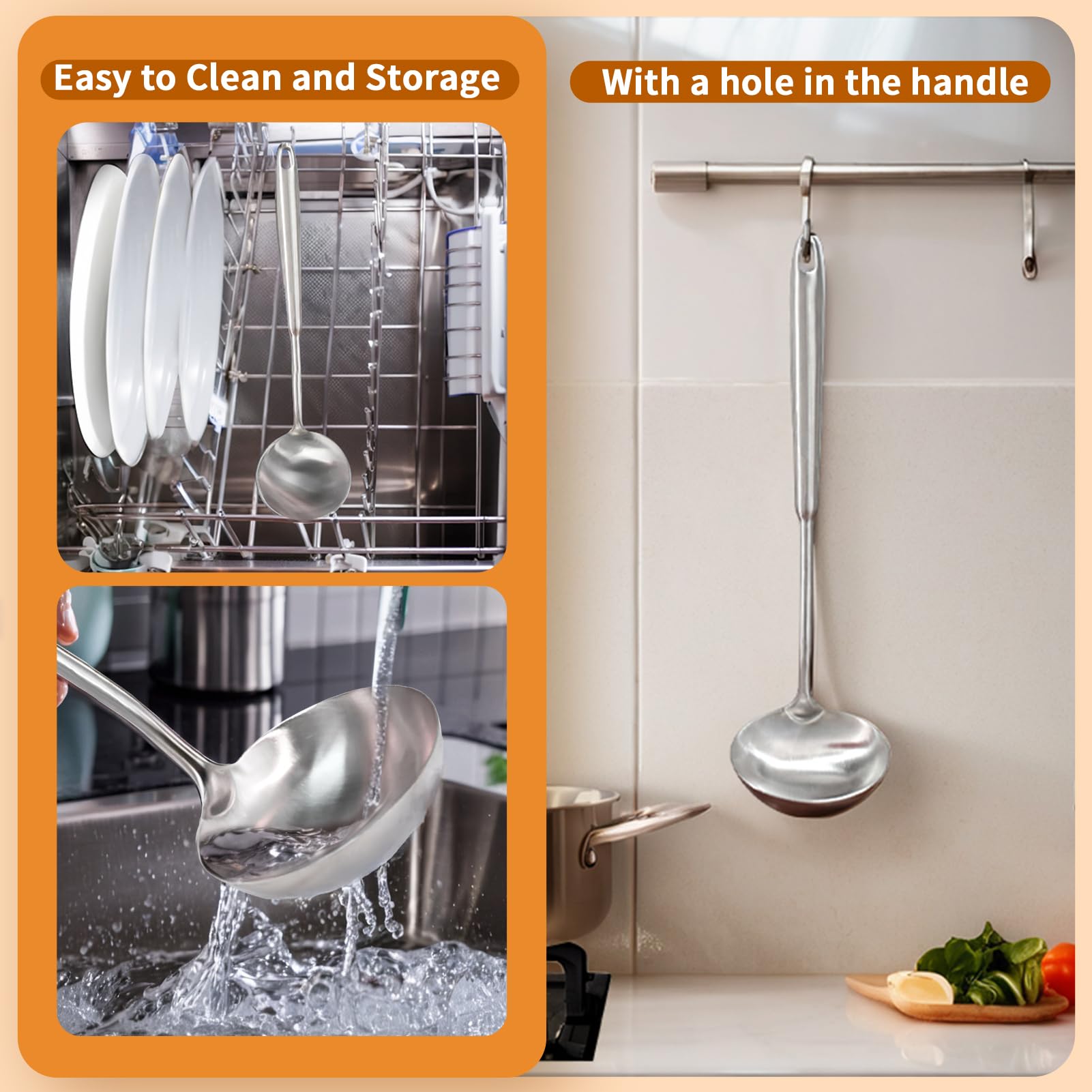 Newness Soup Ladle serving stews and chili, ideal for home kitchens